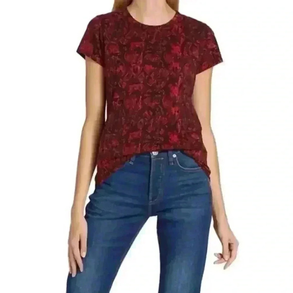 Rag And Bone Women's Red Snake Print Organic Cotton T-Shirt Top Size M - Picture 1 of 9